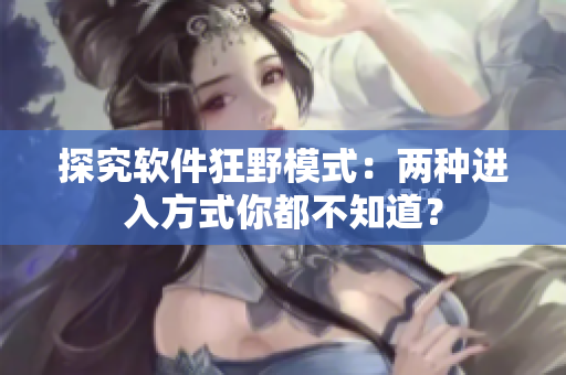 探究軟件狂野模式：兩種進(jìn)入方式你都不知道？